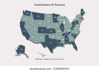 United States Map Vector Graphic for Presentations and Designs with green and navy colorr. for your project