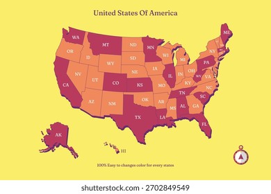 Estados Unidos Mapa Vector Gráfico para Presentaciones y Diseños con color rojo y naranja. para su proyecto