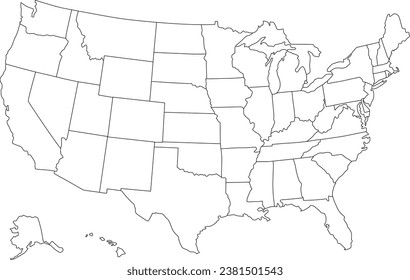 US-Karte, Vektorgrafik einzeln auf weißem Hintergrund