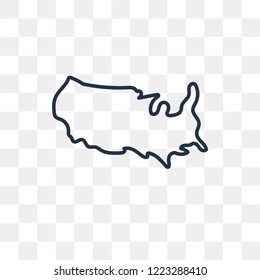 United States map vector outline icon isolated on transparent background, high quality linear United States map transparency concept can be used web and mobile