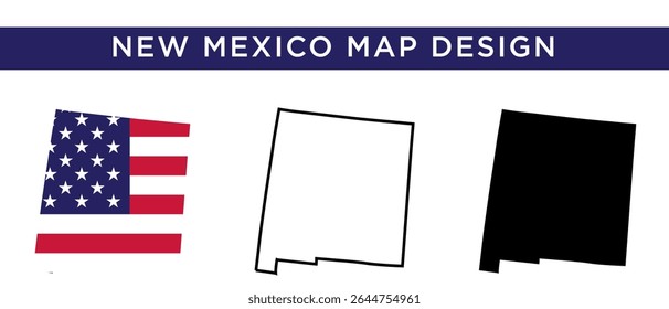 Mapa dos Estados Unidos Vetor Set com Bandeira Americana Inclui Novo México