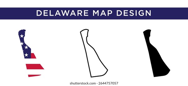 Mapa dos Estados Unidos Vetor Set com Bandeira Americana Inclui Delaware