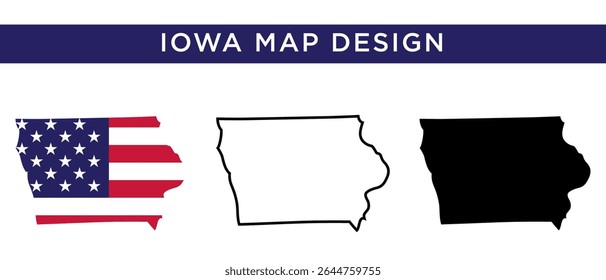 United States Map Vector Set with American Flag Includes lowa