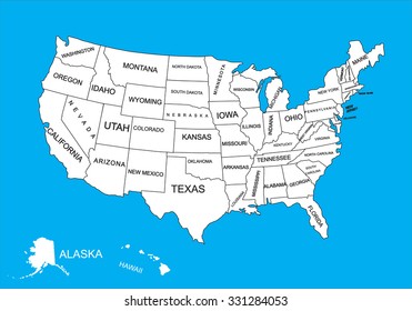 United States map vector silhouette illustration with separated states. United states of America map isolated on background. USA map. Administrative divisions of United States.