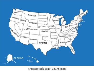 United States map vector silhouette illustration with separated states. United states of America map isolated on background. USA map. Administrative divisions of United States.