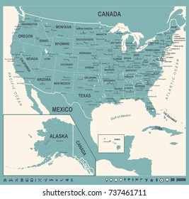 United States Map - Vintage Detailed Vector Illustration