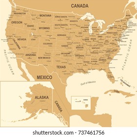 United States Map - Vintage Detailed Vector Illustration