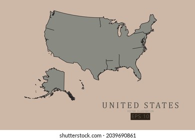 United States Map - World Map International vector template with old classic style and gray color on map isolated on brown background - Vector illustration eps 10