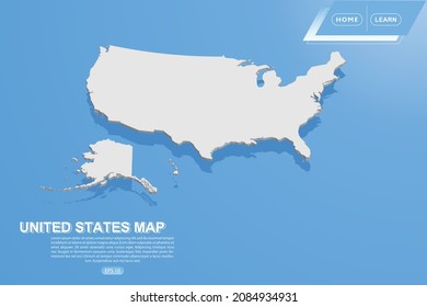 United States Map - World map International vector template with isometric style including shadow, white color on blue background for design, website, infographic - Vector illustration eps 10