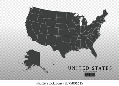 United States Map - World Map International vector template with High detailed including black and grey outline color isolated on transparent background - Vector illustration eps 10