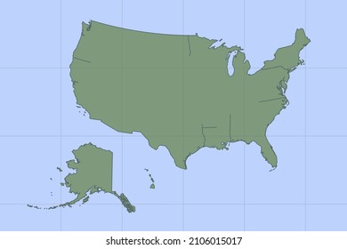 United States Map - World map International vector template with green color on blue background and grid design for design, education, website, infographic, banner - Vector illustration eps 10