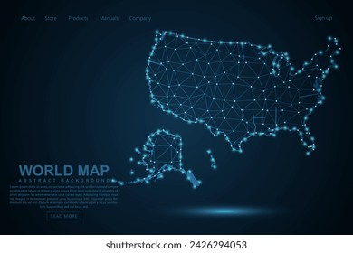 United States Map - World Map mash line and point scales on blue technology background. Wire Frame 3D mesh polygonal network line, design sphere, dot and structure - Vector illustration eps 10