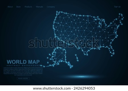 United States Map - World Map mash line and point scales on blue technology background. Wire Frame 3D mesh polygonal network line, design sphere, dot and structure - Vector illustration eps 10