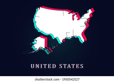 United States Map - World map vector template with Unique Design Abstract Digital Glitch and 3d  including blue, red and white color isolated on dark background - Vector illustration eps 10