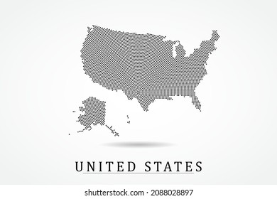 Mapa de los Estados Unidos - Mapa mundial de la plantilla del vector del mapa con puntos negros, rejilla, grunge, estilo de medio tono aislado en fondo blanco para educación, infografía, diseño - Ilustración vectorial eps 10