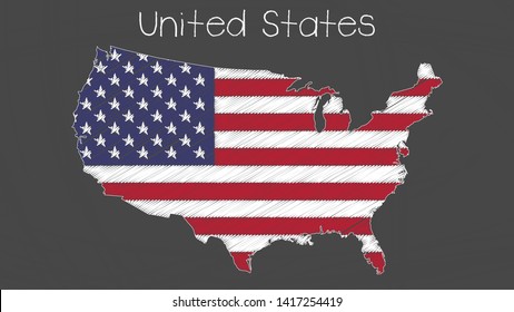 United States map-flag chalkboard style vector illustration.