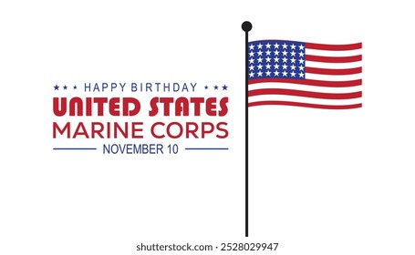 O Aniversário do Corpo de Fuzileiros Navais dos Estados Unidos é observado todos os anos em novembro.  Conceito de conscientização de feriados. plano de fundo, cartaz, modelo de banner Projeto de ilustração vetorial.