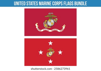 United States Marine Corps Flags Bundle Vector Illustration Premium Quality