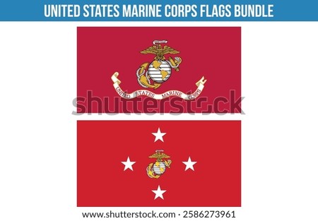 United States Marine Corps Flags Bundle Vector Illustration Premium Quality