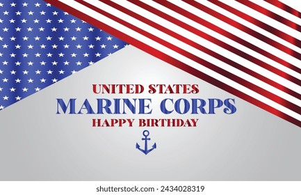 United States Marine Corps Happy Birthday Stylish Text With Usa Flag Design