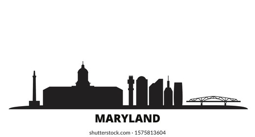 United States, Maryland city skyline isolated vector illustration. United States, Maryland travel black cityscape