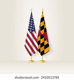 United States and Maryland national flag on a light background. Vector illustration.