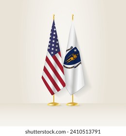 United States and Massachusetts national flag on a light background. Vector illustration.