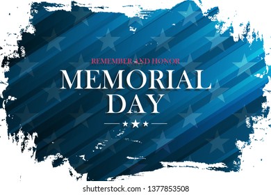 United States Memorial Day holiday banner with brush stroke background. Vector illustration.