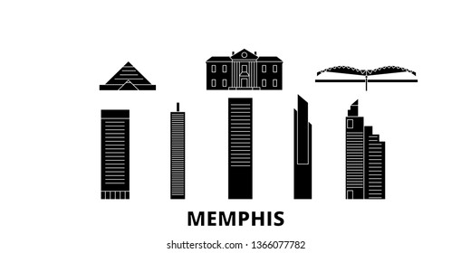 United States, Memphis flat travel skyline set. United States, Memphis black city vector panorama, illustration, travel sights, landmarks, streets.