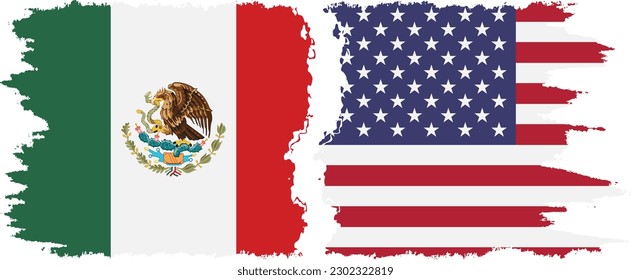 United States and Mexico grunge flags connection, vector