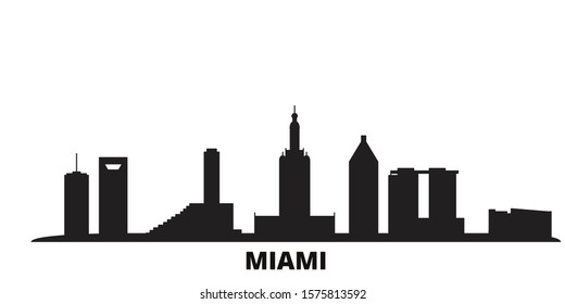 United States, Miami city skyline isolated vector illustration. United States, Miami travel black cityscape