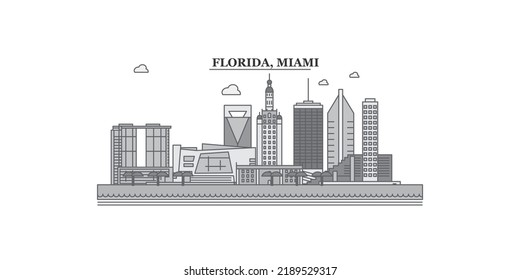 United States, Miami city skyline isolated vector illustration, icons