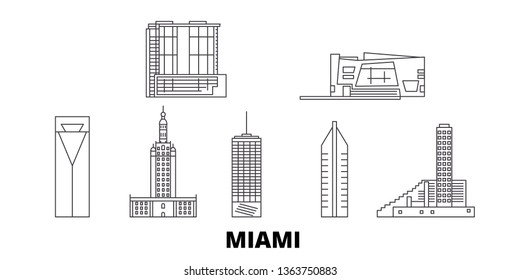 United States, Miami line travel skyline set. United States, Miami outline city vector illustration, symbol, travel sights, landmarks.