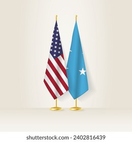 United States and Micronesia national flag on a light background. Vector illustration.