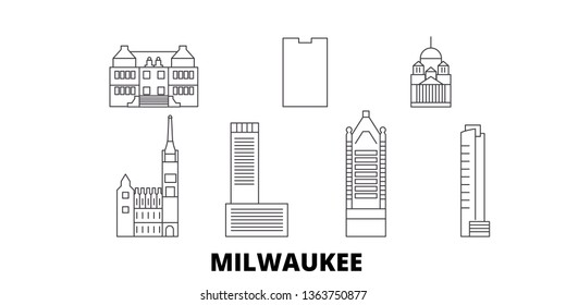 United States, Milwaukee City line travel skyline set. United States, Milwaukee City outline city vector illustration, symbol, travel sights, landmarks.