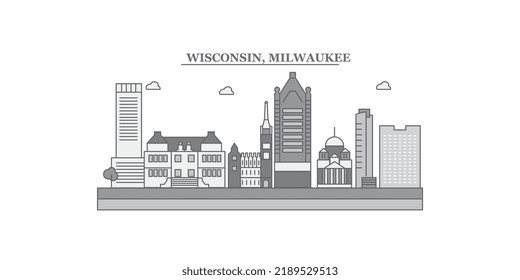 United States, Milwaukee City city skyline isolated vector illustration, icons