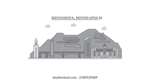 Estados Unidos, perfil de la ciudad de Minneapolis, ilustración vectorial aislada, íconos