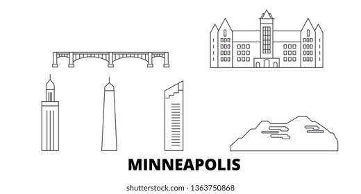 United States, Minneapolis line travel skyline set. United States, Minneapolis outline city vector illustration, symbol, travel sights, landmarks.