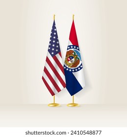 United States and Missouri national flag on a light background. Vector illustration.