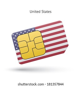 United States mobile phone sim card with flag. Vector illustration.