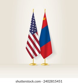 United States and Mongolia national flag on a light background. Vector illustration.
