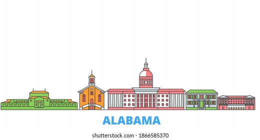 United States, Montgomery line cityscape, flat vector. Travel city landmark, oultine illustration, line world icons