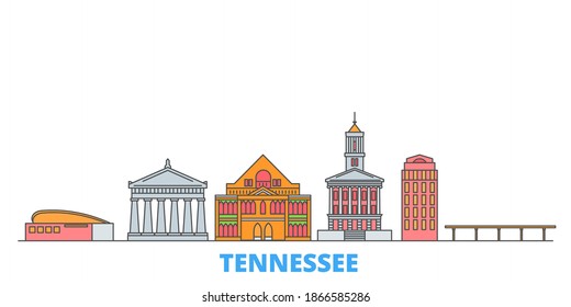 United States, Nashville line cityscape, flat vector. Travel city landmark, oultine illustration, line world icons