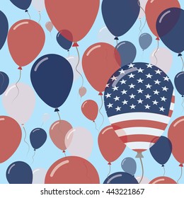 United States National Day Flat Seamless Pattern. Flying Celebration Balloons in Colors of American Flag. United States Patriotic Background with Celebration Balloons.