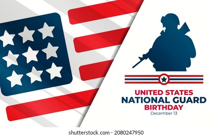 United States National Guard birthday. Celebrated on December 13, Established in 1636, the National Guard is the oldest military organization in America. Vector illustration