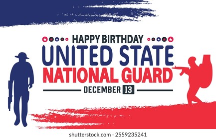 United States National Guard Birthday. December 13. Holiday concept, suitable for placard, background, Greeting Card, Poster design template with text inscription, standard Social Media Post.