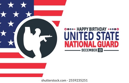 United States National Guard Birthday. December 13. Holiday concept, suitable for placard, background, Greeting Card, Poster design template with text inscription, standard Social Media Post.