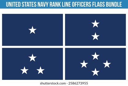 United States Navy Rank Line Officers Flags Bundle Vector Illustration Premium Quality