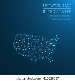 United States Network Map. Abstract Polygonal Map Design. Internet Connections Vector Illustration.