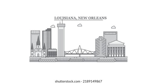 Vereinigte Staaten, New Orleans City Skyline, einzelne Vektorgrafik, Symbole